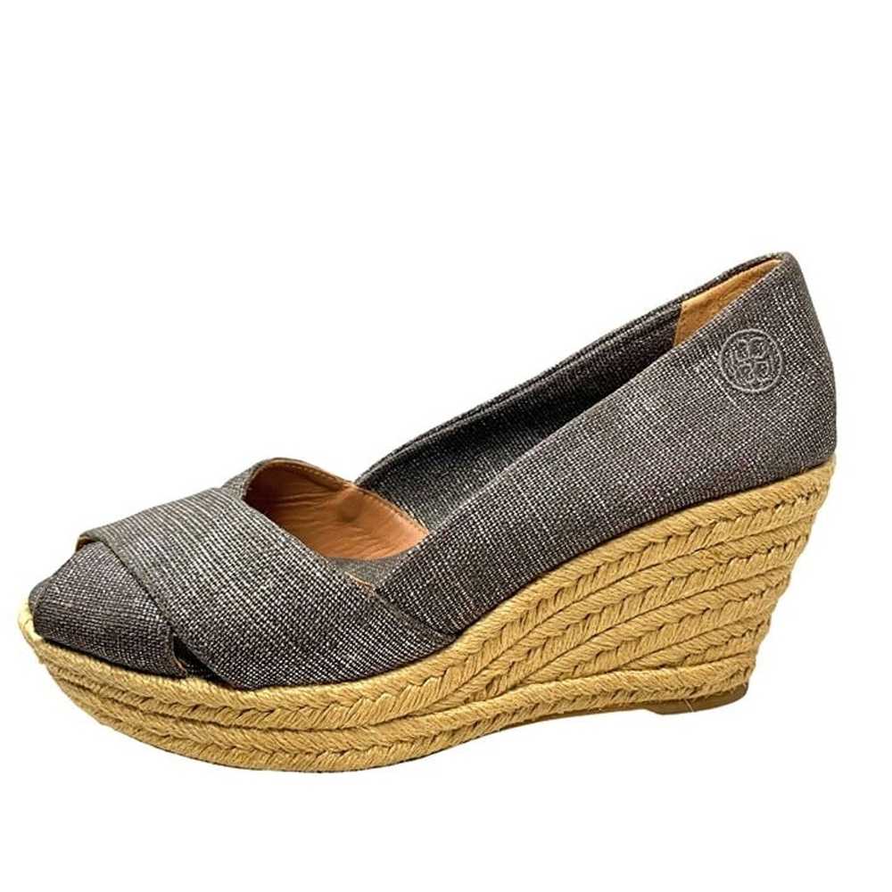 Tory Burch Filipa Pewter Linen Peep Toe Espadrill… - image 2