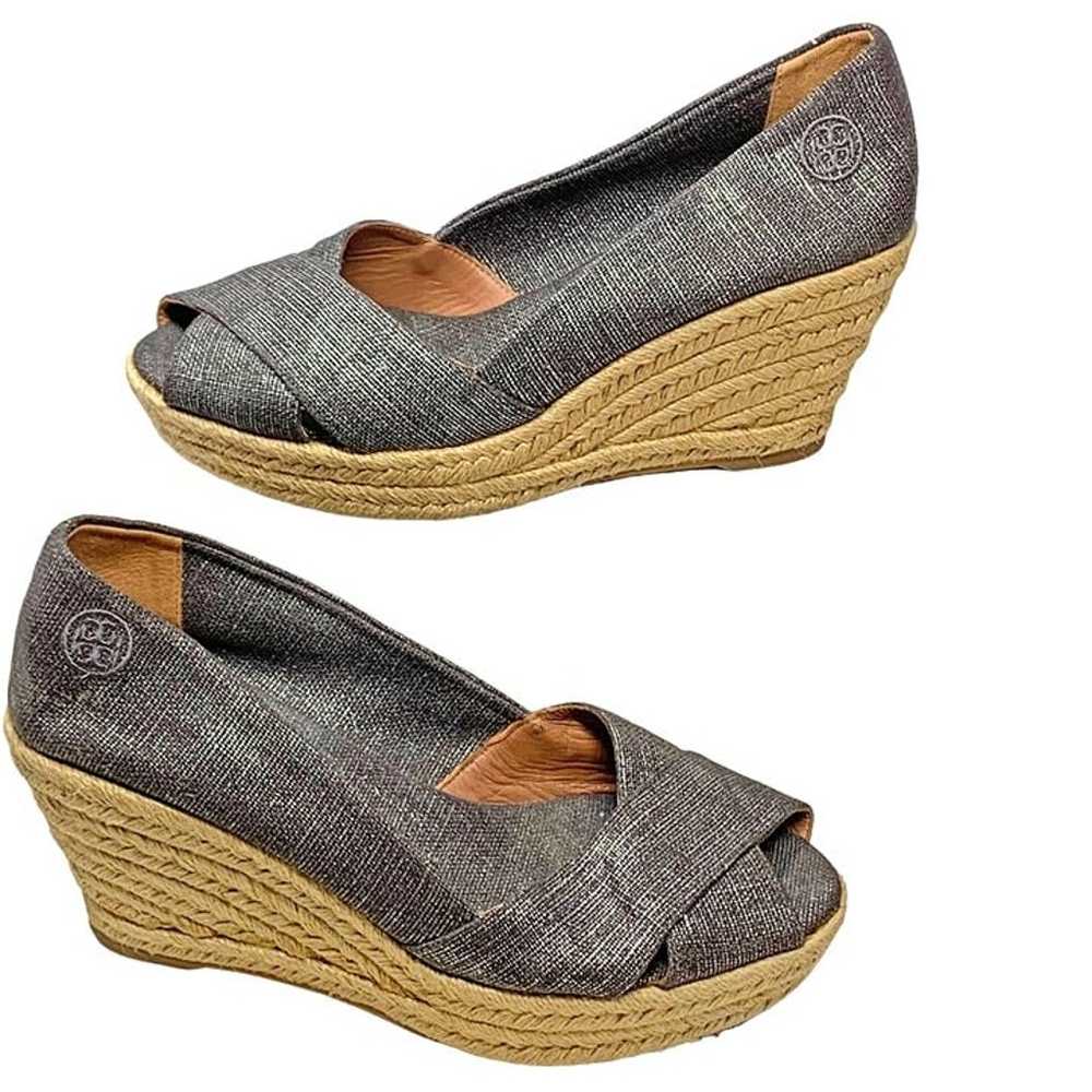 Tory Burch Filipa Pewter Linen Peep Toe Espadrill… - image 9