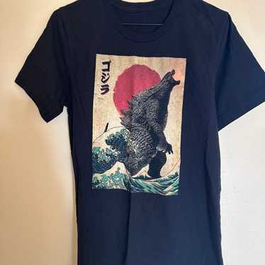 Vintage Godzilla Japanese Great Wave T Shirt Small - image 1