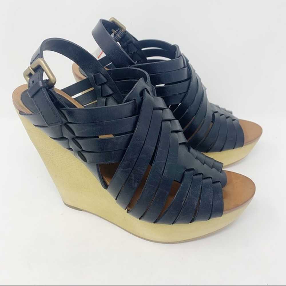 ASH Black Leather Strappy Wedges Size 39 - image 3