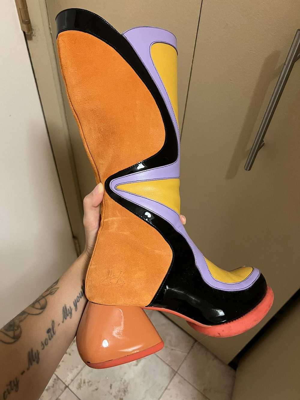 John Fluevog Warhol Orange/Yellow/Black Multi lea… - image 10