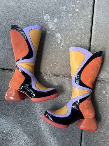 John Fluevog Warhol Orange/Yellow/Black Multi leat