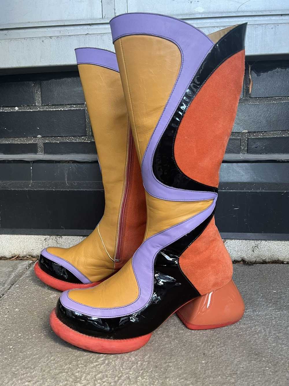 John Fluevog Warhol Orange/Yellow/Black Multi lea… - image 3