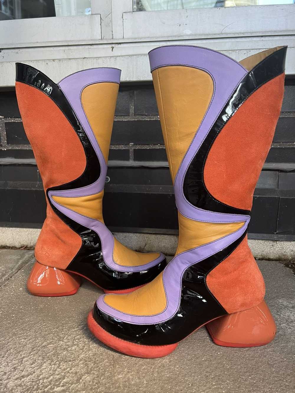 John Fluevog Warhol Orange/Yellow/Black Multi lea… - image 4