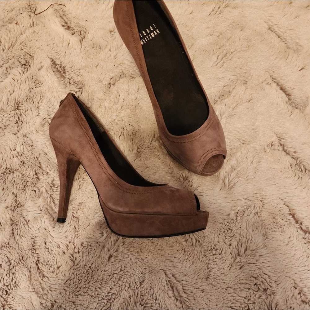 STUART WEITZMAN BROWN SUEDE PEEP TOE HEEL SIZE 7M - image 5