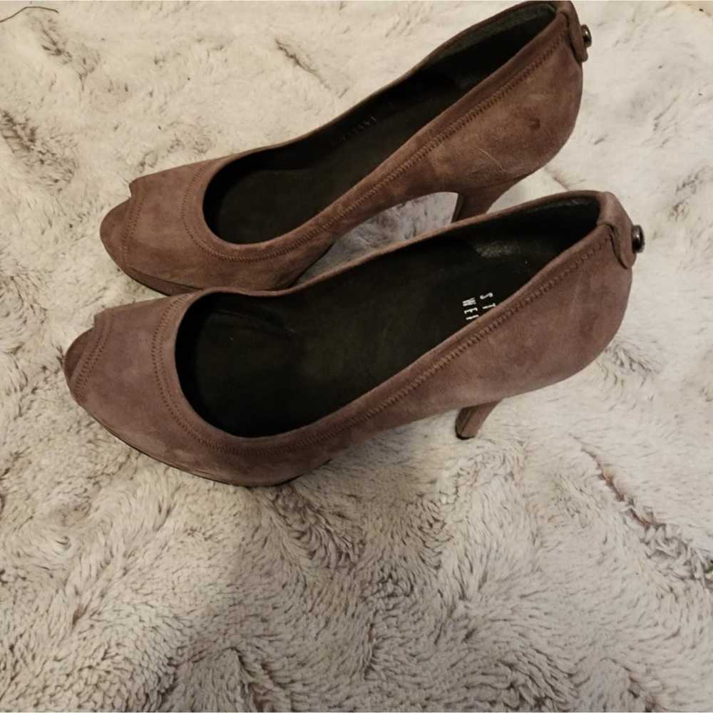 STUART WEITZMAN BROWN SUEDE PEEP TOE HEEL SIZE 7M - image 9