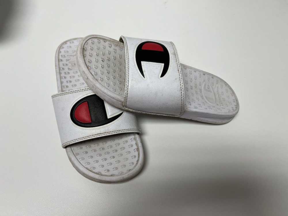 Champion White Champion Slides w/ Black and Red L… - image 1