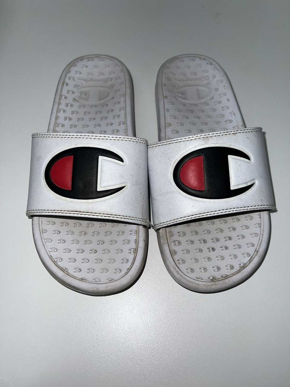 Champion White Champion Slides w/ Black and Red L… - image 2