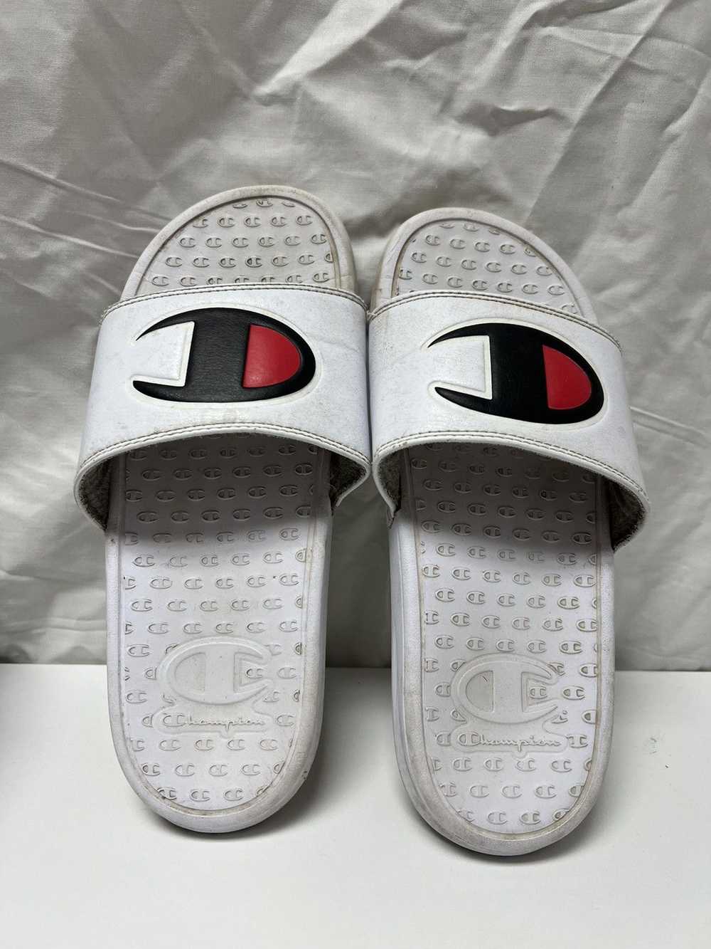 Champion White Champion Slides w/ Black and Red L… - image 3