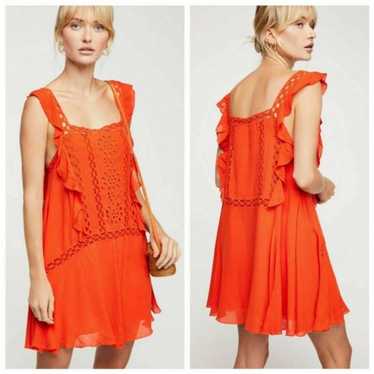 Free People Priscilla Eyelet Orange Coral Mini Dr… - image 1