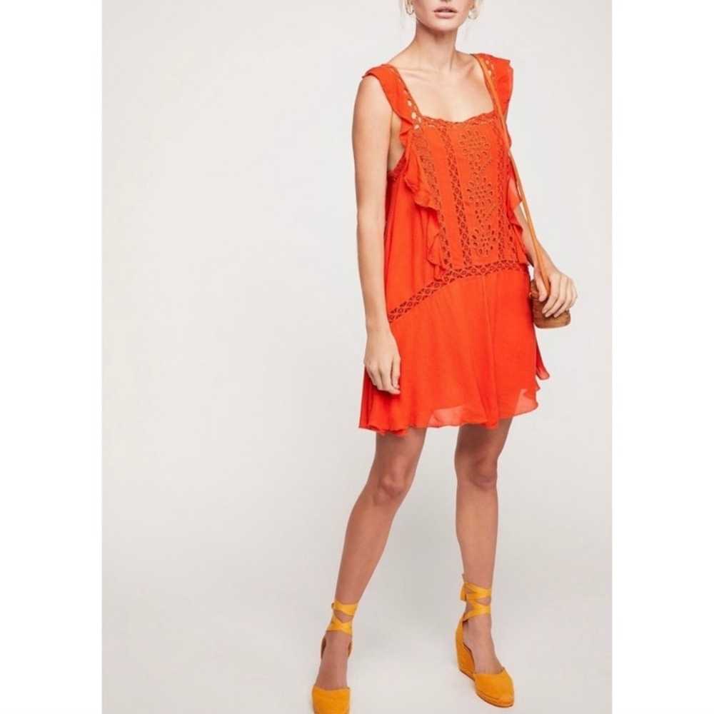 Free People Priscilla Eyelet Orange Coral Mini Dr… - image 3