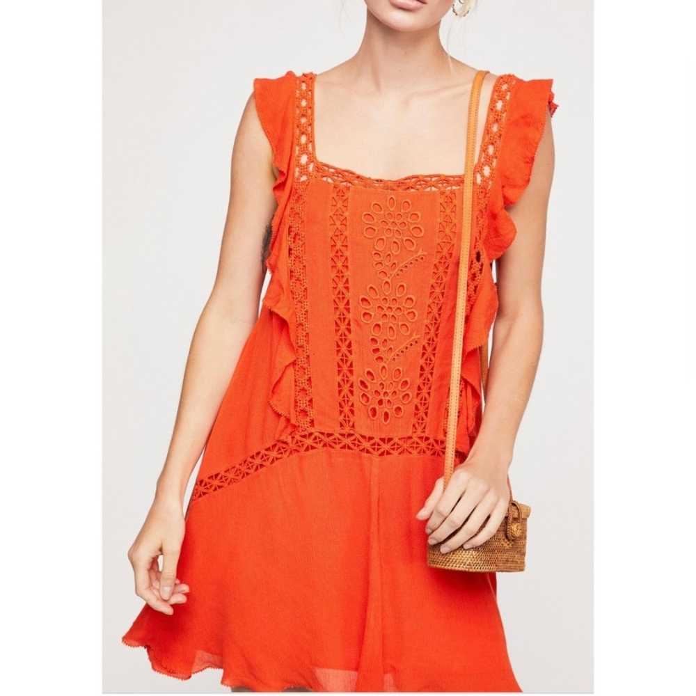 Free People Priscilla Eyelet Orange Coral Mini Dr… - image 5