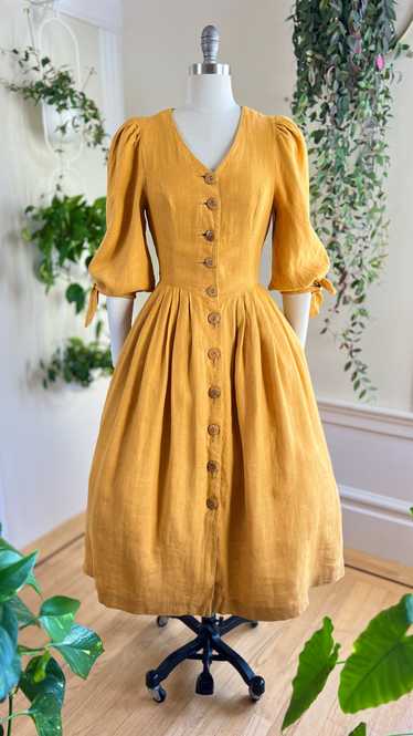 1980s Mustard Yellow Linen Short Dress | small/med