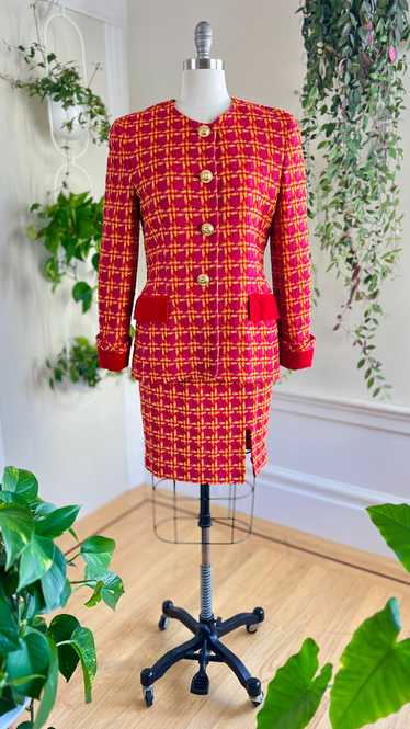 1980s ESCADA Chenille Plaid Wool Skirt Suit | medi