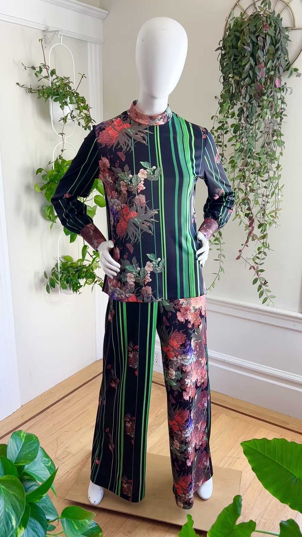 1970s Floral Striped Pant Suit | small - image 3