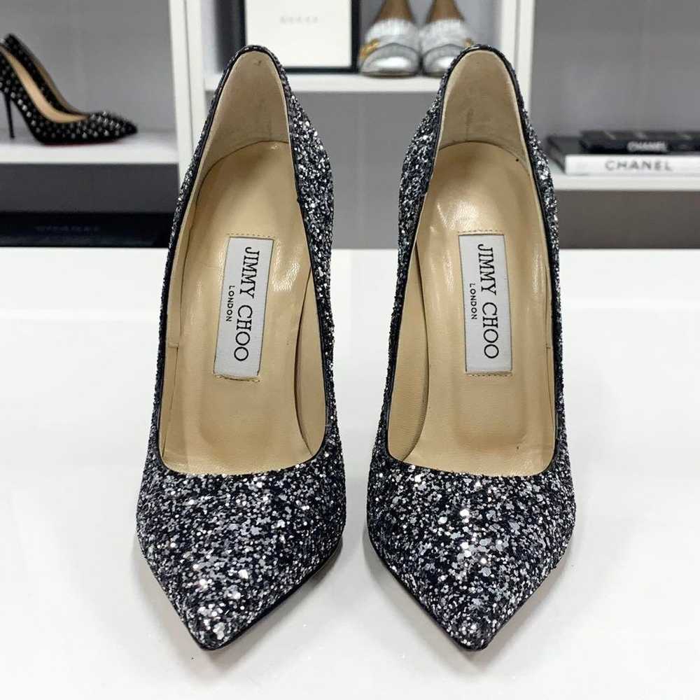 Jimmy Choo Glitter Gradation Heel Pumps Black Sil… - image 4