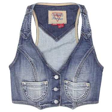 Y2K Guess Premium Faded Denim Vest, Button-Up, St… - image 1