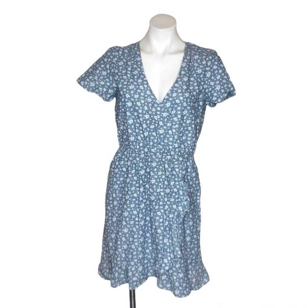 J CREW Mercantile Dress Wrap Dress Blue Floral Sh… - image 1