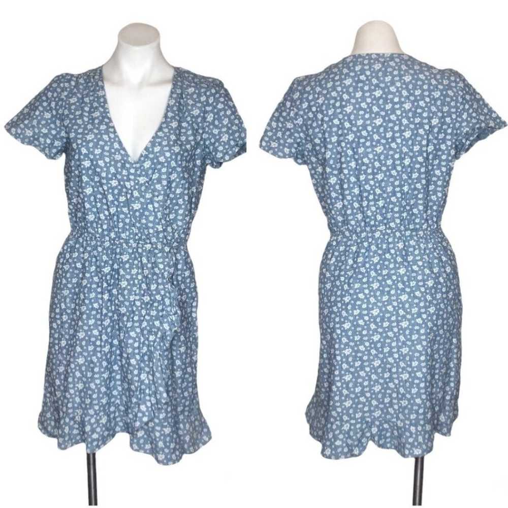 J CREW Mercantile Dress Wrap Dress Blue Floral Sh… - image 8