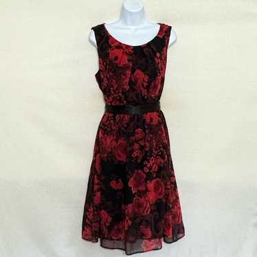 X-86 Dressbarn PLUS SIZE 14 Red & Black Floral Be… - image 1