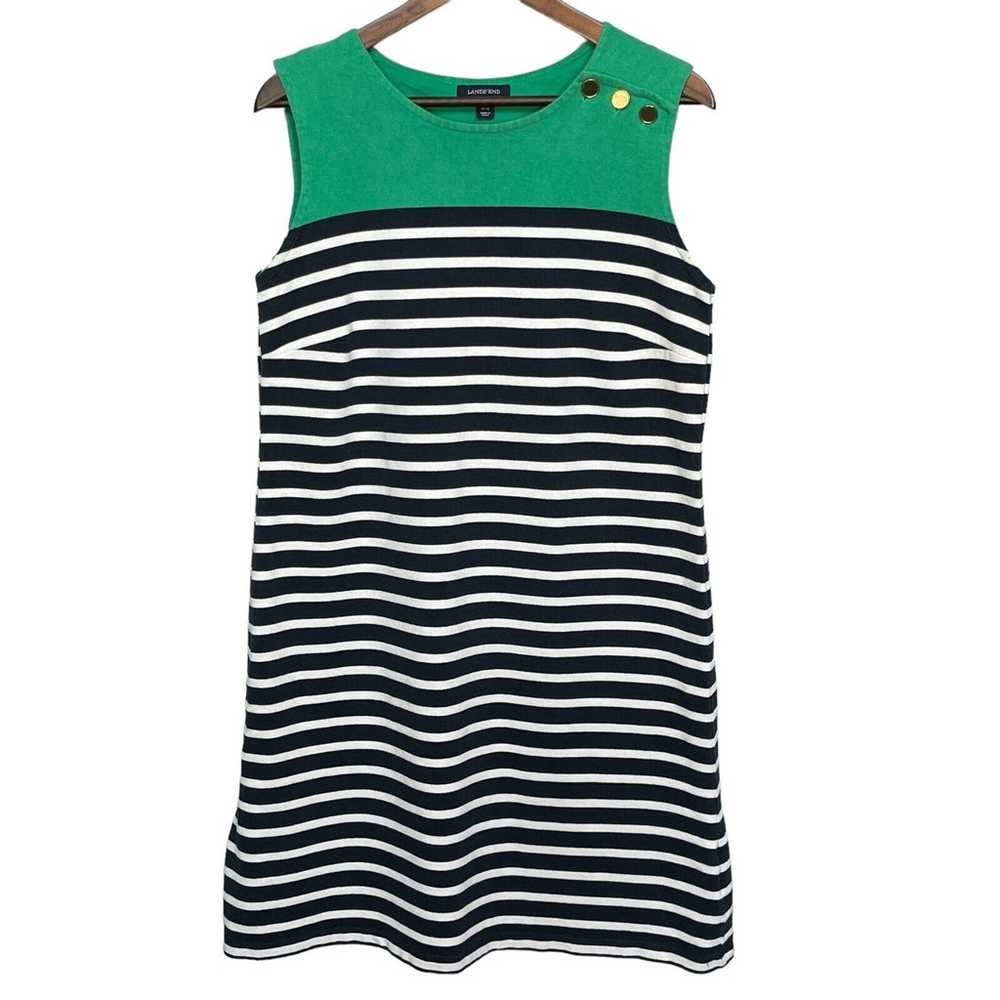 Lands' End Shift Dress Women Size L Blue Striped … - image 1