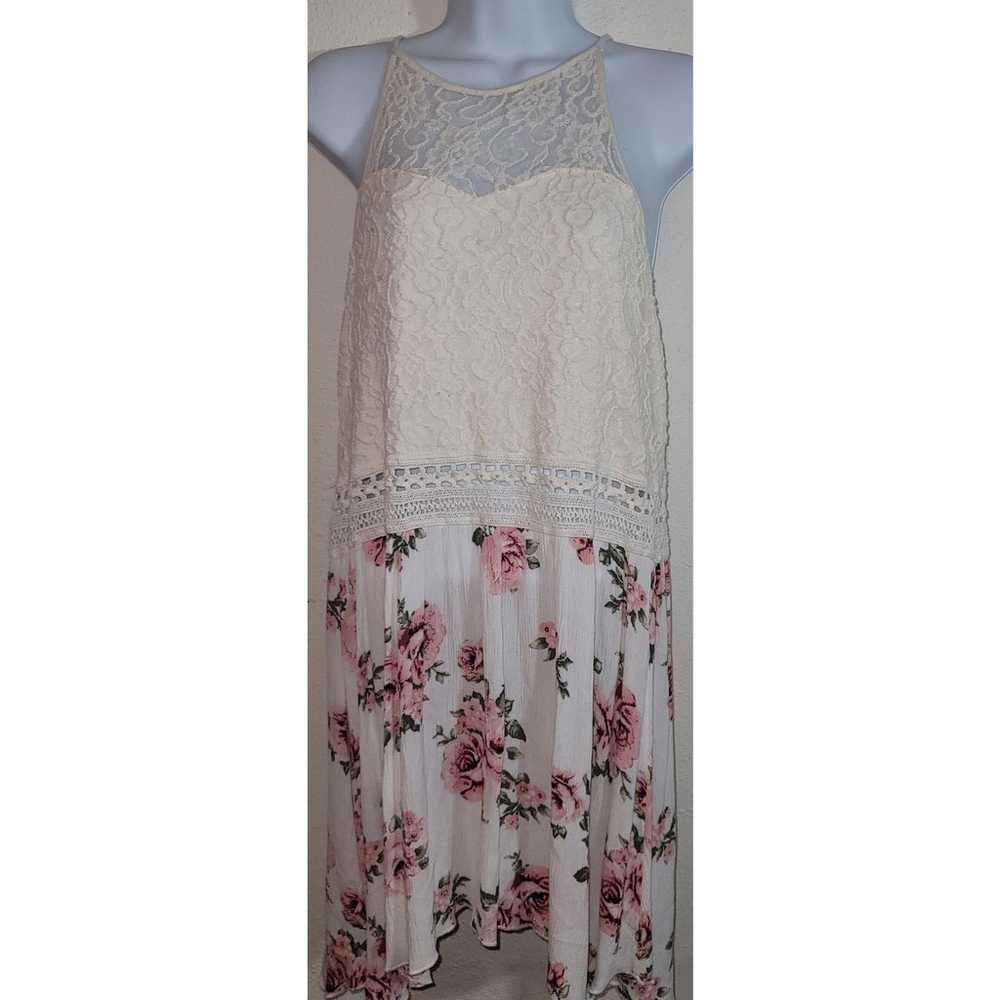 Rue 21 Cream Pink Red Floral Print Halter Mini Dr… - image 1