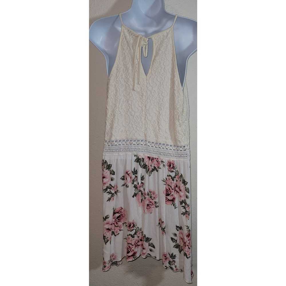 Rue 21 Cream Pink Red Floral Print Halter Mini Dr… - image 4