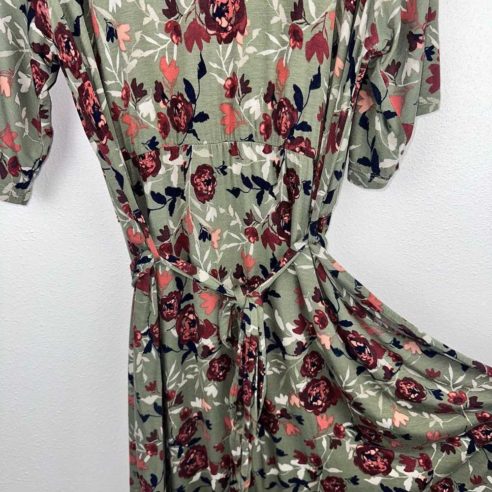 DOWNEAST Floral Surplice Faux-Wrap Olive Green Mi… - image 10