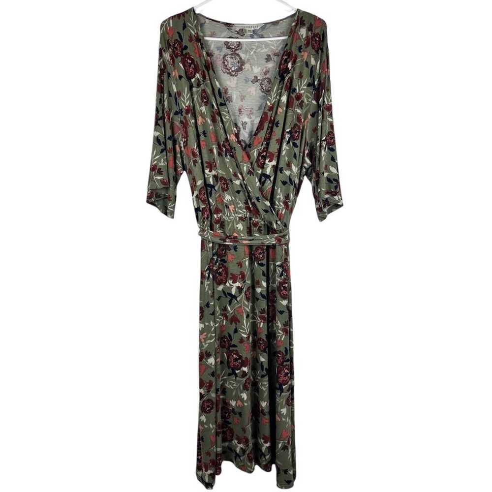 DOWNEAST Floral Surplice Faux-Wrap Olive Green Mi… - image 2