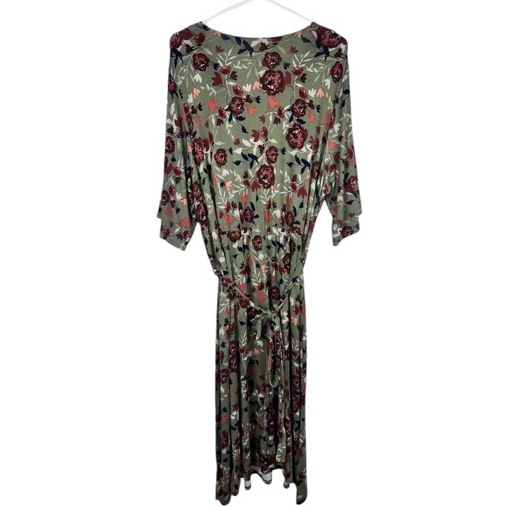 DOWNEAST Floral Surplice Faux-Wrap Olive Green Mi… - image 3