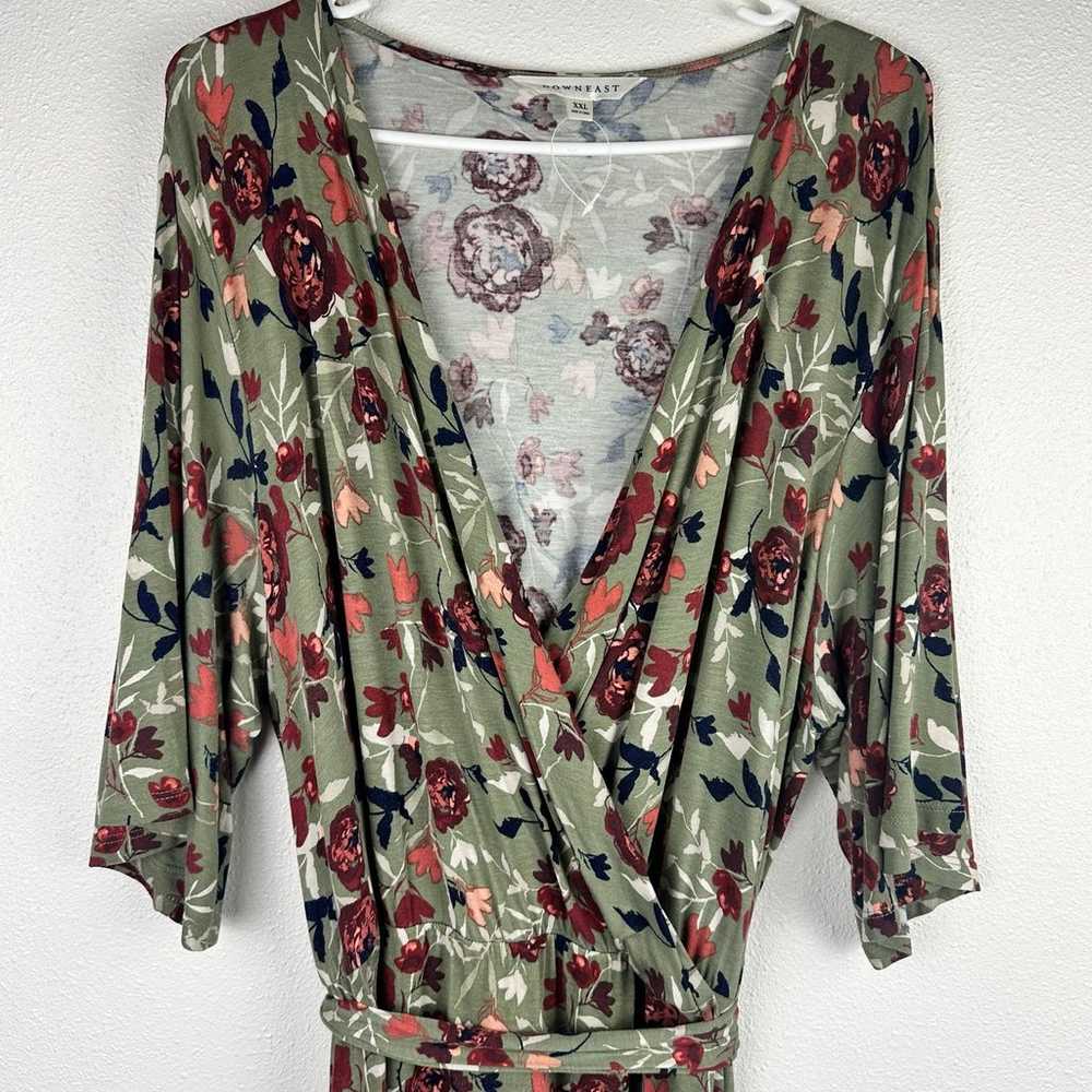 DOWNEAST Floral Surplice Faux-Wrap Olive Green Mi… - image 4