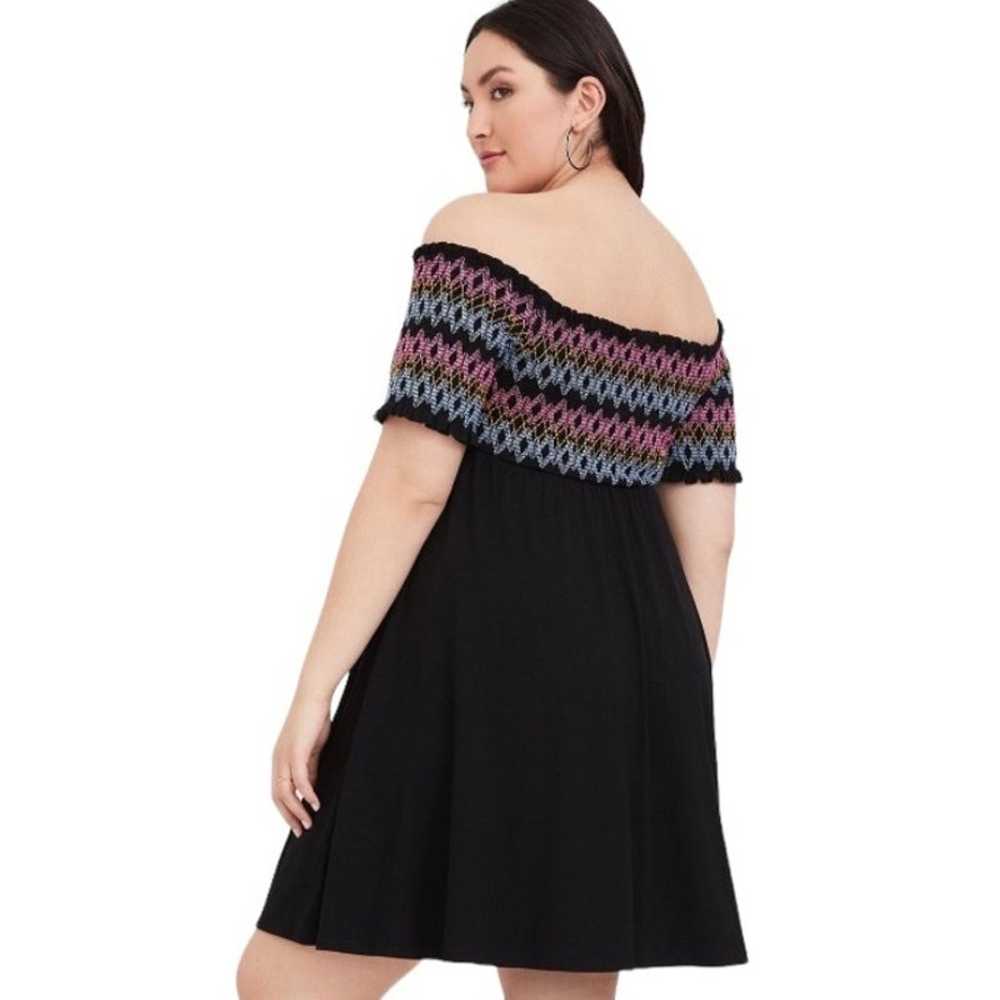 Torrid Black Multicolor Embroidered Smocking Off … - image 2