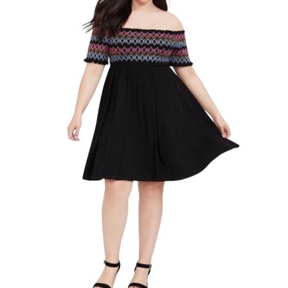 Torrid Black Multicolor Embroidered Smocking Off … - image 3