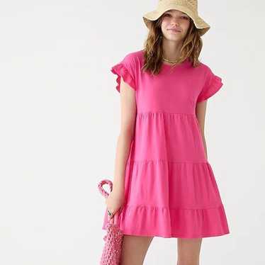 J. Crew Bright Pink Tiered Dress in Broken-In Jers