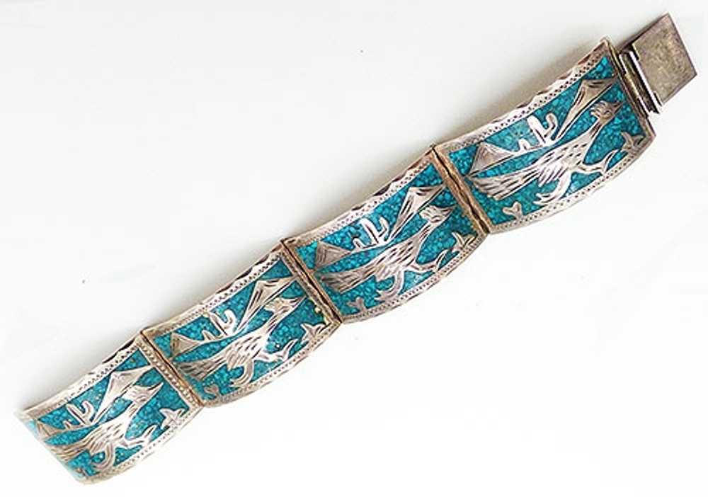 Native American Sterling Inlaid Turquoise Roadrun… - image 1