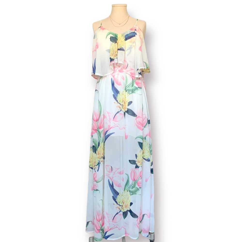 LUNIK Floral Maxi Dress Ruffle Tier V-Neck A-Line… - image 10