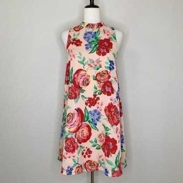 Everly Pink Floral Mock Neck Dress - image 1