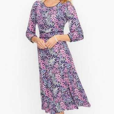 Talbots floral print dress fit and flare scoop nec