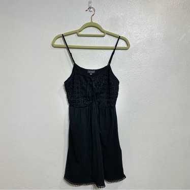 Topshop Black Embroidered Lace Up Mini Dress Sz 2