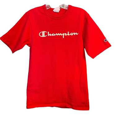 Vintage Champion Red Graphic T- Shirt Gold Logo S… - image 1