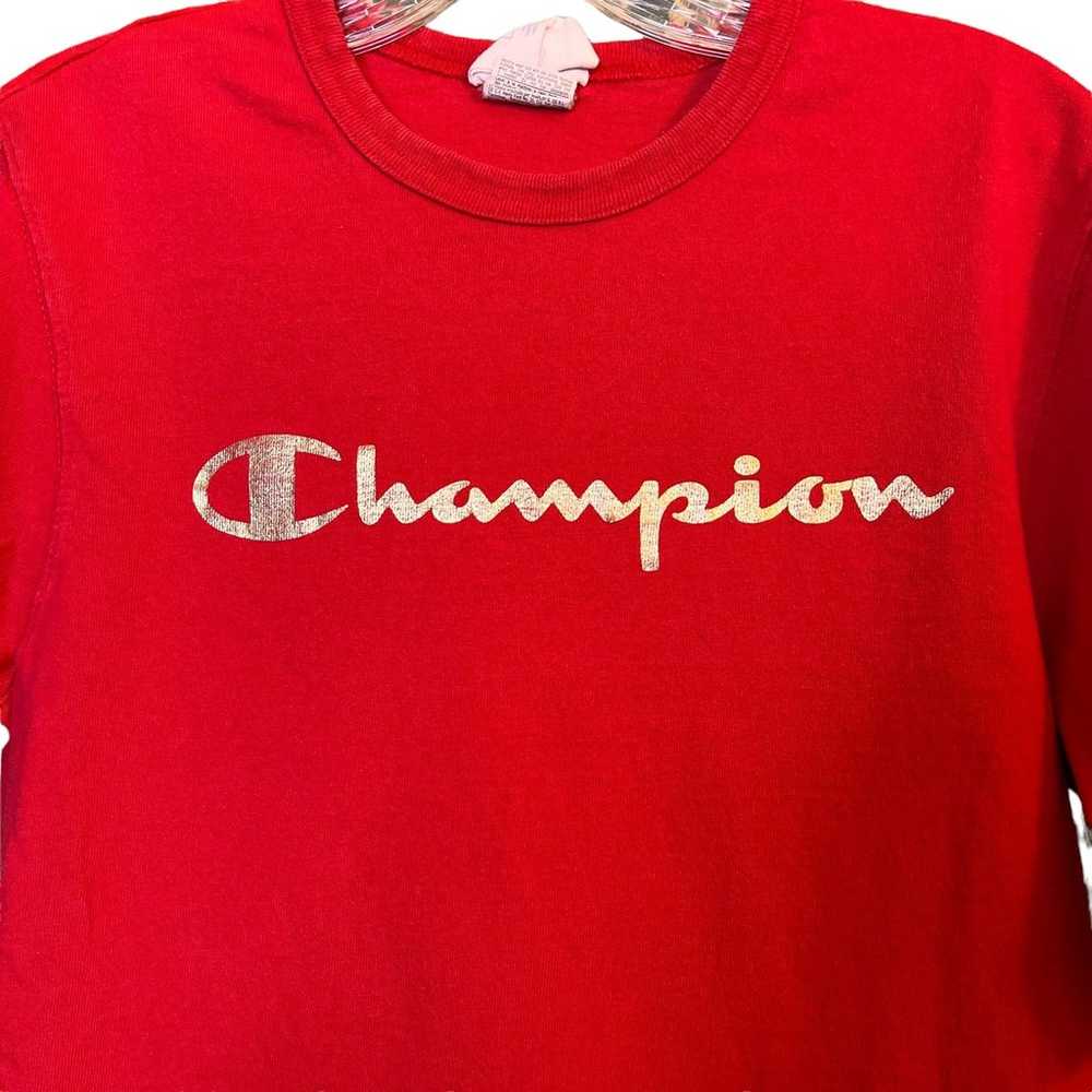 Vintage Champion Red Graphic T- Shirt Gold Logo S… - image 4