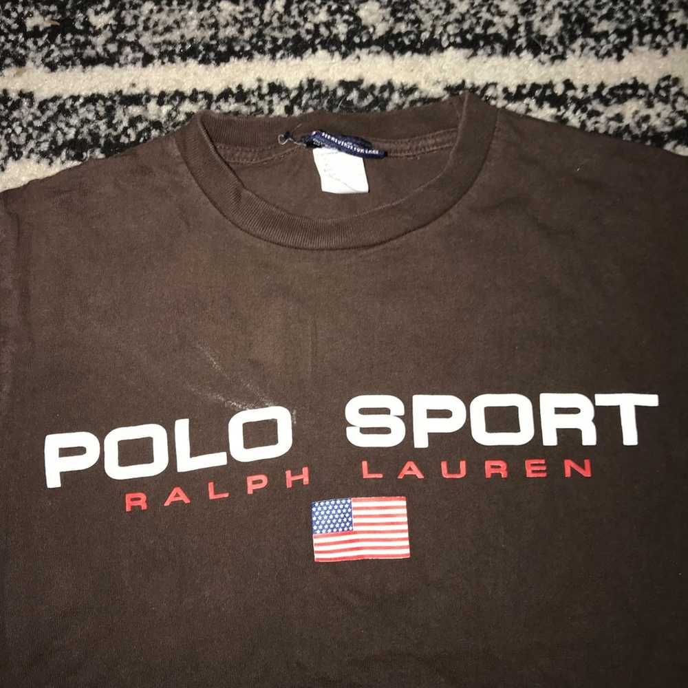 Polo sport tee shirt short sleeve brown vintage - image 2