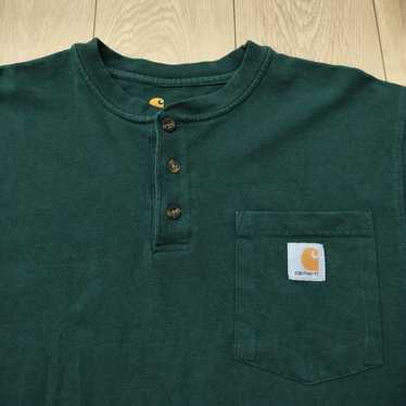 American vintage Carhartt henley neck green in si… - image 1