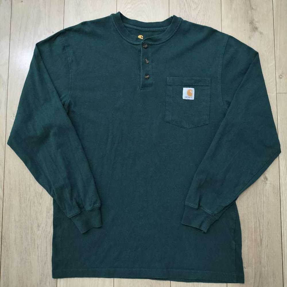 American vintage Carhartt henley neck green in si… - image 2