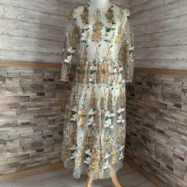 JIANSHAN Flower Embroidery Sheer Dress - image 1