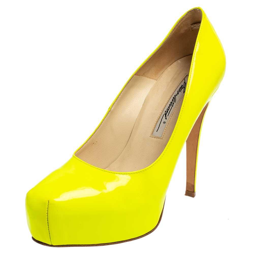 Brian Atwood Neon Green  Patent Leather Platform … - image 1