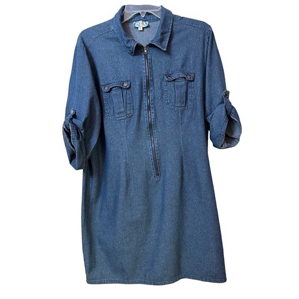 J Glee chambray denim casual shirt dress, blue, k… - image 1