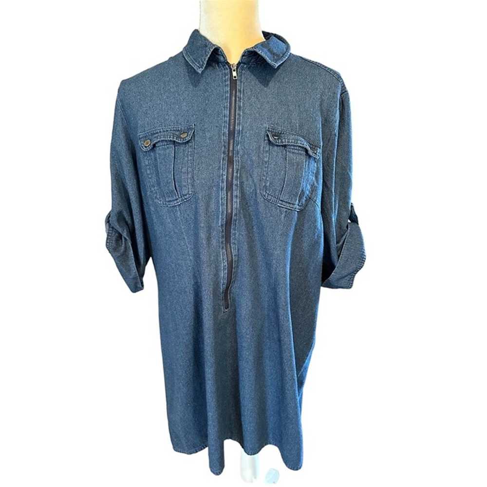 J Glee chambray denim casual shirt dress, blue, k… - image 2