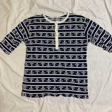 Warehouse Vintage Style Henley Neck Border Americ… - image 1