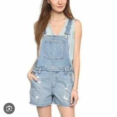 Madewell Distressed Overalls Bib Light Wash Shorta